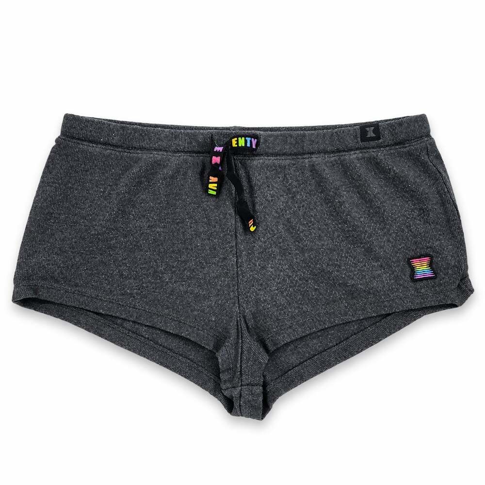 Savage X‎ Fenty Ribbed Lounge Shorts with Rainbow Logo Grey Size Large